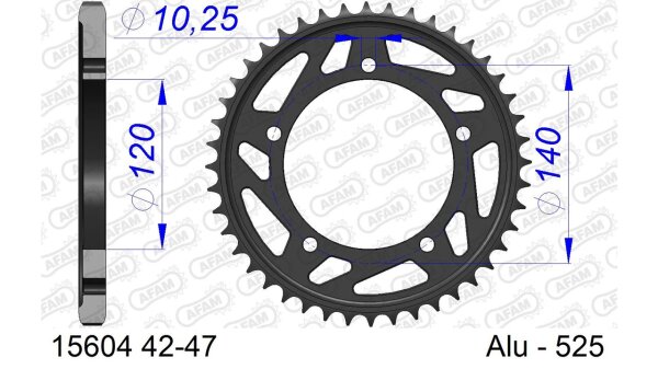 DC AFAM Alu-Kettenrad 525 - 46Z (Gun Metal) 15604-46 | ID 120 LK 140 5-Loch