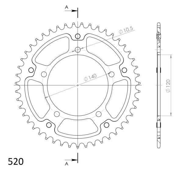 Supersprox Stealth-Kettenrad 520 - 47Z (rot) RST-1793:47-RED|ID 120,0 LK 140,0 5-Loch