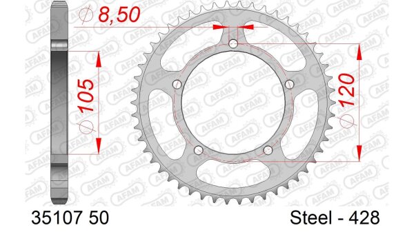 DC AFAM Stahl-Kettenrad 428 - 50Z (Silber) 35107-50| ID 105 LK 120 5-Loch