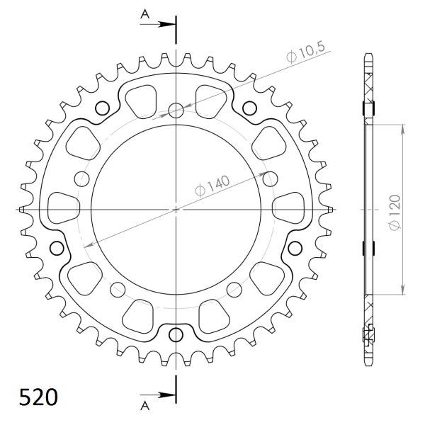 Supersprox Stealth-Kettenrad 520 - 43Z (blau) RST-1793:43-BLU|ID 120,0 LK 140,0 5-Loch