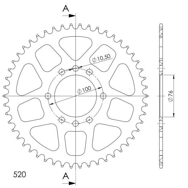 Supersprox Alu-Kettenrad 520 - 50Z (rot) RAL-1825:50-RED|ID 76,0 LK 100,0 8-Loch