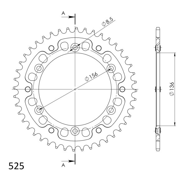 Supersprox Stealth-Kettenrad 525 - 44Z (gold) RST-1791:44-GLD|ID 136,0 LK 156,0 6-Loch