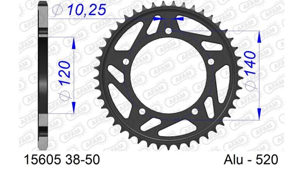 DC AFAM Alu-Kettenrad 520 - 48Z (Gun Metal) 15605-48 | ID 120 LK 140 5-Loch