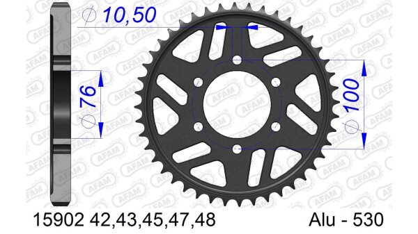 DC AFAM Alu-Kettenrad 530 - 45Z (Gun Metal) 15902-45 | ID 76 LK 100 6-Loch