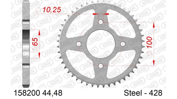 DC AFAM Stahl-Kettenrad 428 - 48Z (Silber) 158200-48| ID 65 LK 100 4-Loch