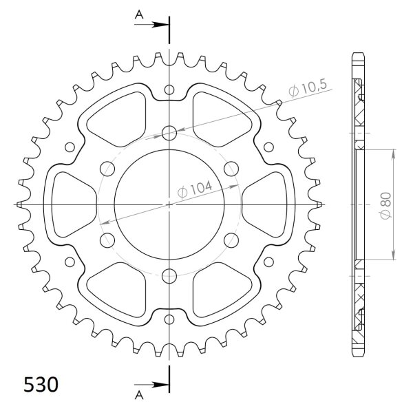 Supersprox Stealth-Kettenrad 530 - 42Z (rot) RST-488:42-RED|ID 80,0 LK 104,0 6-Loch