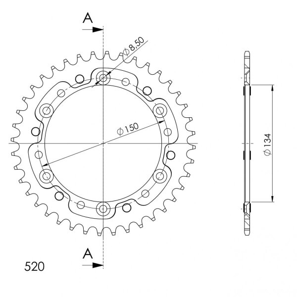 Supersprox Stealth-Kettenrad 520 - 42Z (silber) RST-460:42-SLV|ID 134,0 LK 150,0 6-Loch