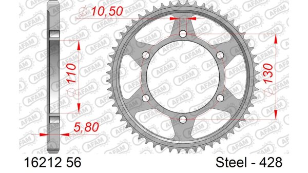 DC AFAM Stahl-Kettenrad 428 - 56Z (Silber) 16212-56| ID 110 LK 130 6-Loch