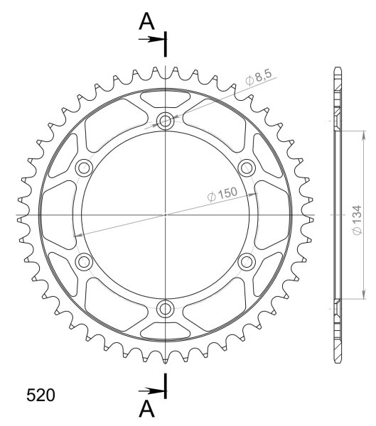 Supersprox Stealth-Kettenrad 520 - 45Z (gold) RST-460:45-GLD|ID 134,0 LK 150,0 6-Loch/6-Loch