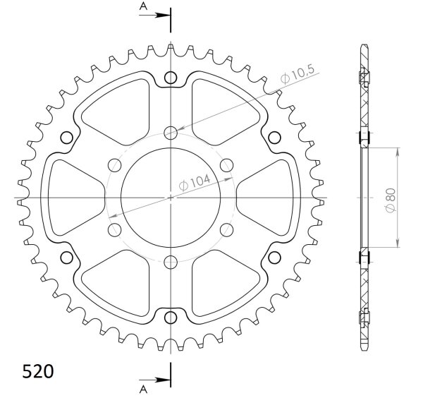 Supersprox Stealth-Kettenrad 520 - 45Z (orange) RST-478:45-ORG|ID 80,0 LK 104,0 6-Loch