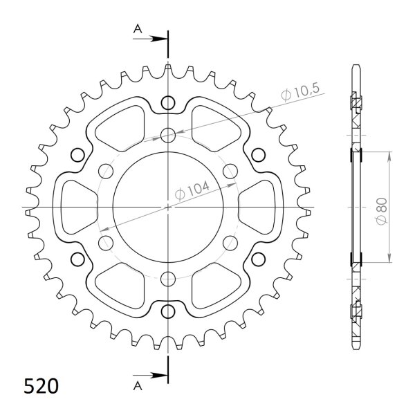 Supersprox Stealth-Kettenrad 520 - 36Z (gold) RST-478:36-GLD|ID 80,0 LK 104,0 6-Loch