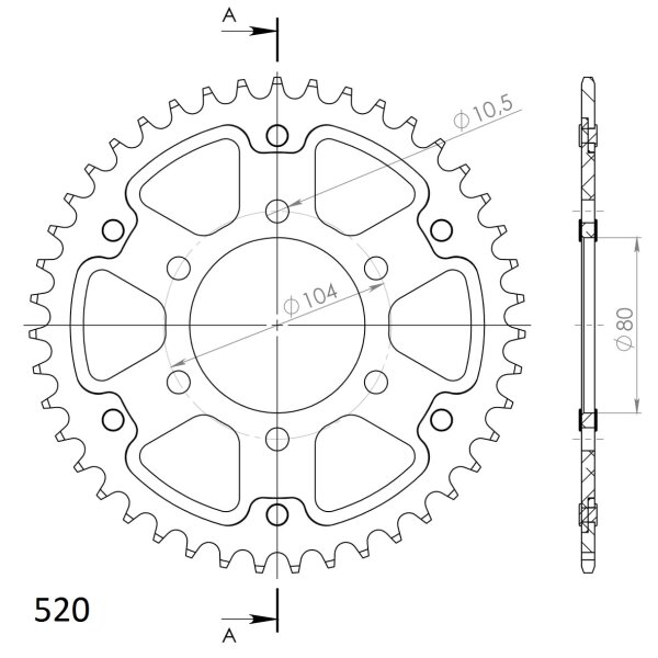 Supersprox Stealth-Kettenrad 520 - 40Z (silber) RST-478:40-SLV|ID 80,0 LK 104,0 6-Loch