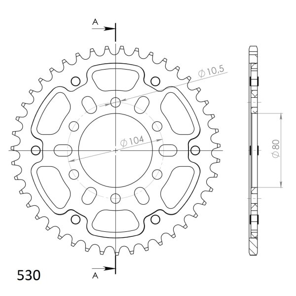 Supersprox Stealth-Kettenrad 530 - 43Z (gold) RST-488:43-GLD|ID 80,0 LK 104,0 6-Loch