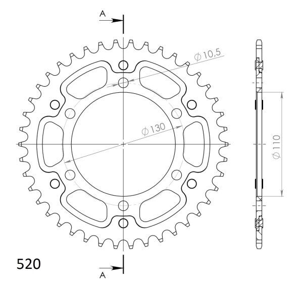 Supersprox Stealth-Kettenrad 520 - 42Z (blau) RST-486:42-BLU|ID 110,0 LK 130,0 6-Loch