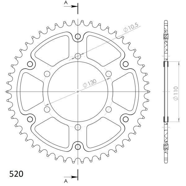 Supersprox Stealth-Kettenrad 520 - 50Z (gold) RST-486:50-GLD|ID 110,0 LK 130,0 6-Loch