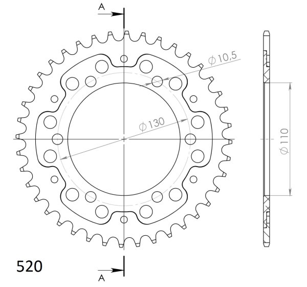 Supersprox Stealth-Kettenrad 520 - 40Z (silber) RST-486:40-SLV|ID 110,0 LK 130,0 6-Loch