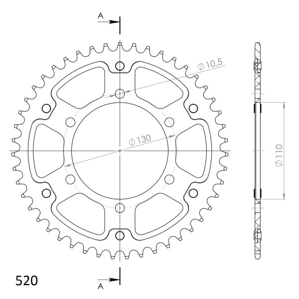 Supersprox Stealth-Kettenrad 520 - 45Z (silber) RST-486:45-SLV|ID 110,0 LK 130,0 6-Loch