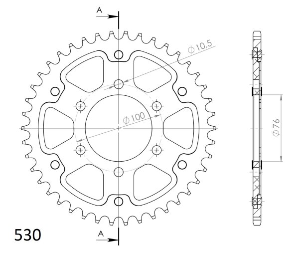 Supersprox Stealth-Kettenrad 530 - 42Z (silber) RST-816:42-SLV|ID 76,0 LK 100,0 6-Loch