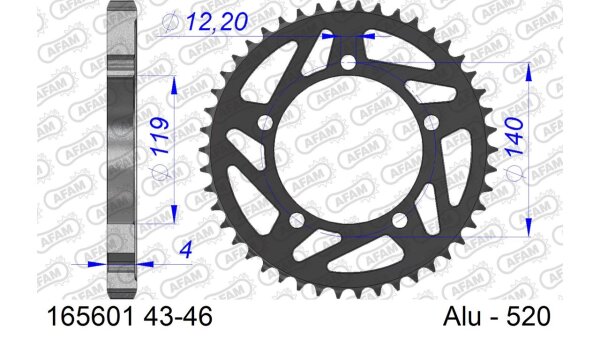 DC AFAM Alu-Kettenrad 520 - 46Z (Gun Metal) 165601-46| ID 119 LK 140 5-Loch