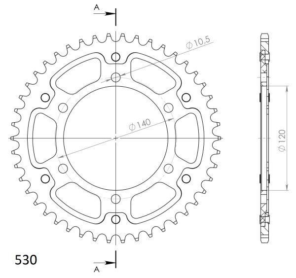 Supersprox Stealth-Kettenrad 530 - 45Z (gold) RST-499:45-GLD|ID 120,0 LK 140,0 6-Loch