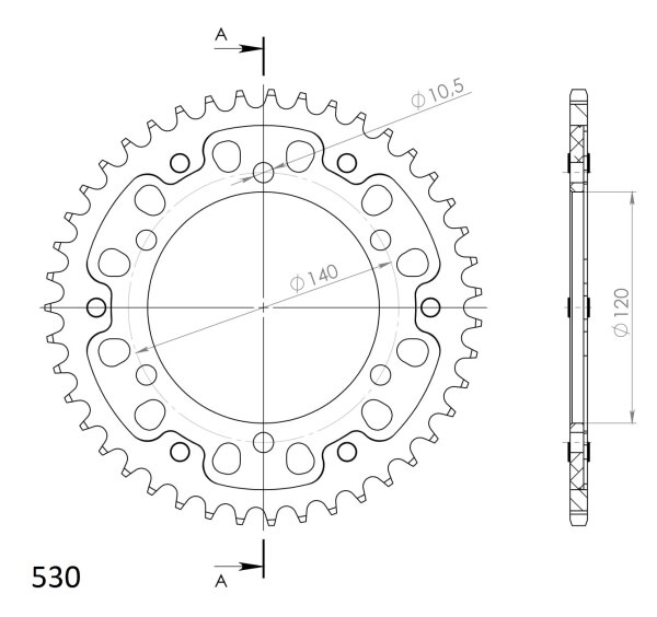 Supersprox Stealth-Kettenrad 530 - 43Z (silber) RST-499:43-SLV|ID 120,0 LK 140,0 6-Loch