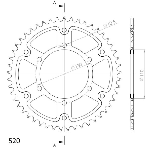 Supersprox Stealth-Kettenrad 520 - 49Z (gold) RST-486:49-GLD|ID 110,0 LK 130,0 6-Loch