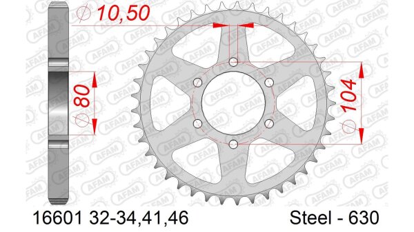 DC AFAM Stahl-Kettenrad 630 - 33Z (Silber) 16601-33| ID 80 LK 104 6-Loch