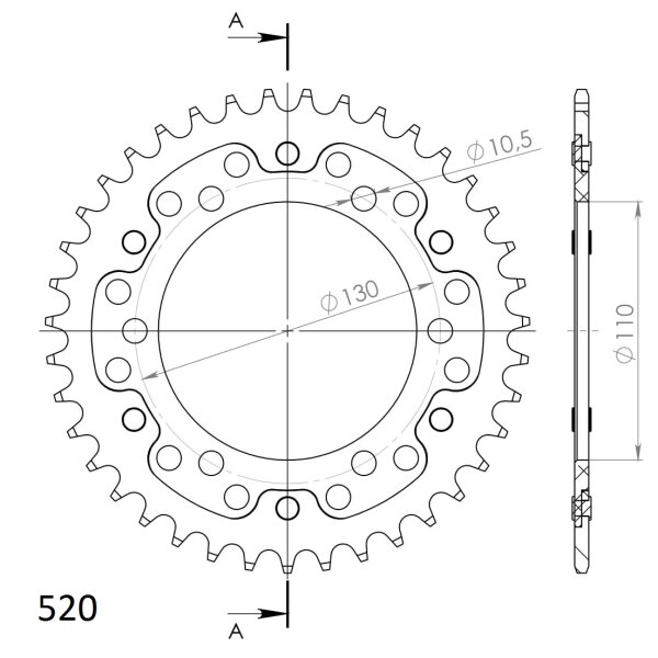 Supersprox Stealth-Kettenrad 520 - 39Z (gold) RST-486:39-GLD|ID 110,0 LK 130,0 6-Loch