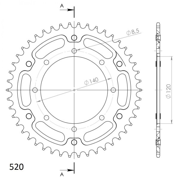 Supersprox Stealth-Kettenrad 520 - 42Z (gold) RST-487:42-GLD|ID 120,0 LK 140,0 8-Loch