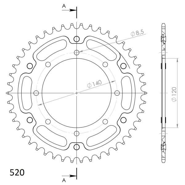 Supersprox Stealth-Kettenrad 520 - 43Z (gold) RST-487:43-GLD|ID 120,0 LK 140,0 8-Loch