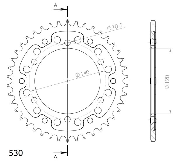 Supersprox Stealth-Kettenrad 530 - 42Z (blau) RST-499:42-BLU|ID 120,0 LK 140,0 6-Loch