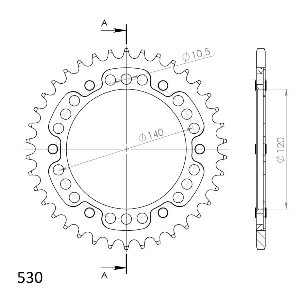 Supersprox Stealth-Kettenrad 530 - 37Z (rot) RST-499:37-RED|ID 120,0 LK 140,0 6-Loch