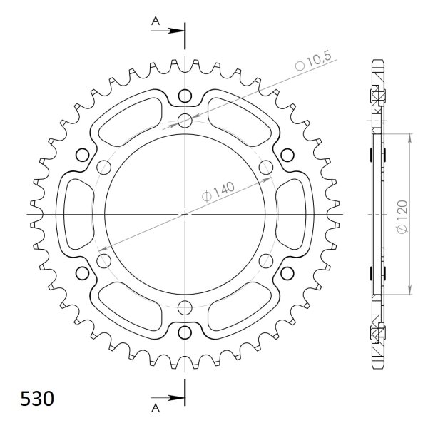 Supersprox Stealth-Kettenrad 530 - 44Z (rot) RST-499:44-RED|ID 120,0 LK 140,0 6-Loch