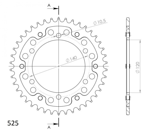 Supersprox Stealth-Kettenrad 525 - 41Z (rot) RST-498:41-RED|ID 120,0 LK 140,0 6-Loch