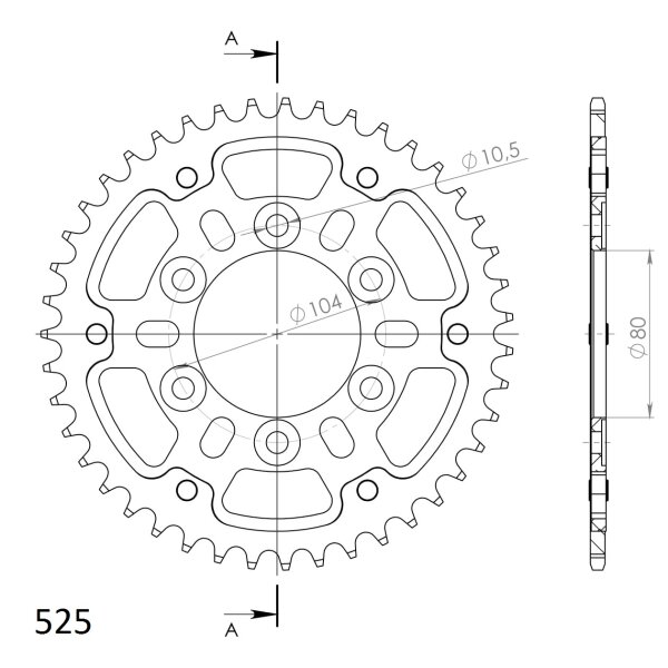 Supersprox Stealth-Kettenrad 525 - 43Z (rot) RST-1489:43-RED|ID 80,0 LK 104,0 6-Loch