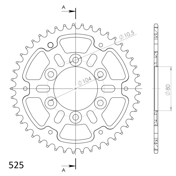 Supersprox Stealth-Kettenrad 525 - 45Z (gold) RST-1489:45-GLD|ID 80,0 LK 104,0 6-Loch