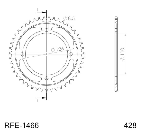 Supersprox Stahl-Kettenrad 428 - 47Z (schwarz) RFE-1466:47-BLK|ID 110,0 LK 126,0 4-Loch