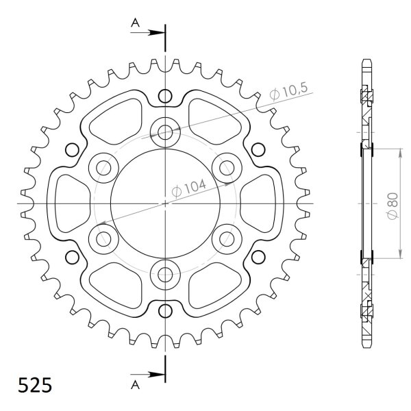 Supersprox Stealth-Kettenrad 525 - 39Z (rot) RST-1489:39-RED|ID 80,0 LK 104,0 6-Loch