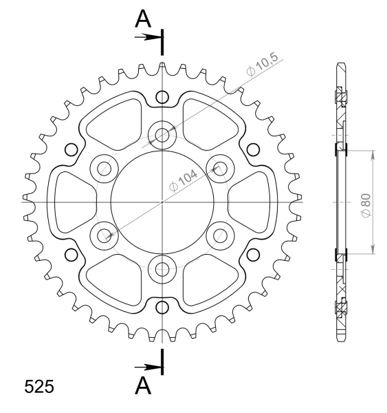 Supersprox Stealth-Kettenrad 525 - 41Z (silber) RST-1489:41-SLV|ID 80,0 LK 104,0 6-Loch