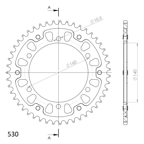 Supersprox Stealth-Kettenrad 530 - 47Z (gold) RST-502:47-GLD|ID 140,0 LK 160,0 6-Loch