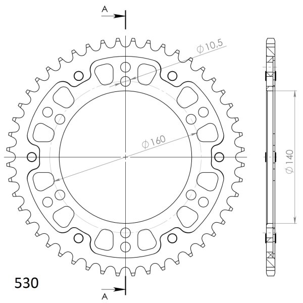 Supersprox Stealth-Kettenrad 530 - 48Z (silber) RST-502:48-SLV|ID 140,0 LK 160,0 6-Loch