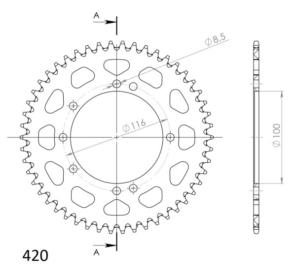 Supersprox Alu-Kettenrad 420 - 50Z (gold) RAL-457:50-GLD|ID 100,0 LK 116,0 4-Loch