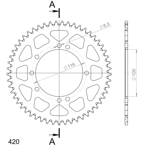 Supersprox Alu-Kettenrad 420 - 53Z (gold) RAL-457:53-GLD|ID 100,0 LK 116,0 4-Loch