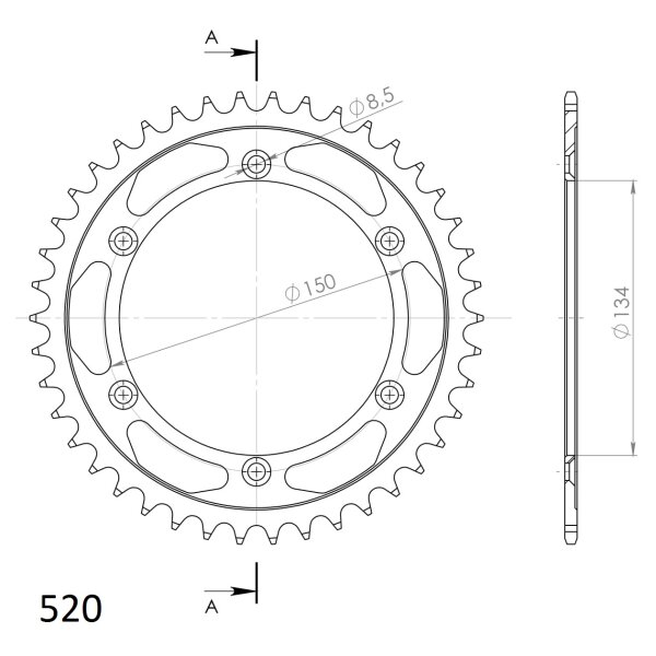 Supersprox Stealth-Kettenrad 520 - 42Z (gold) RST-460:42-GLD|ID 134,0 LK 150,0 6-Loch