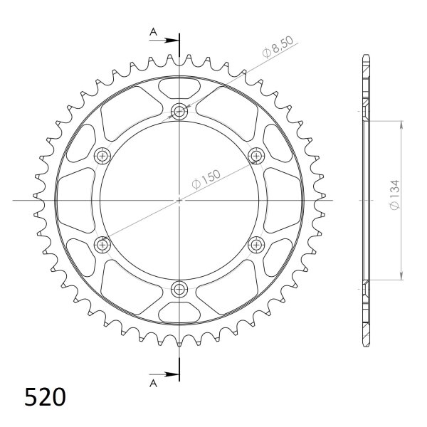 Supersprox Stealth-Kettenrad 520 - 47Z (gold) RST-460:47-GLD|ID 134,0 LK 150,0 6-Loch