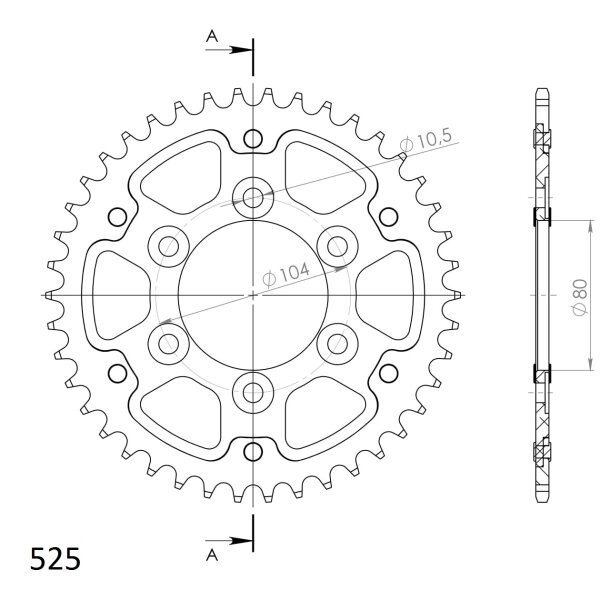 Supersprox Stealth-Kettenrad 525 - 42Z (rot) RST-1489:42-RED|ID 80,0 LK 104,0 6-Loch