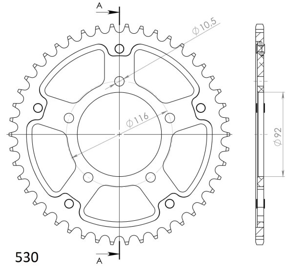 Supersprox Stealth-Kettenrad 530 - 46Z (rot) RST-489:46-RED|ID 92,0 LK 116,0 5-Loch