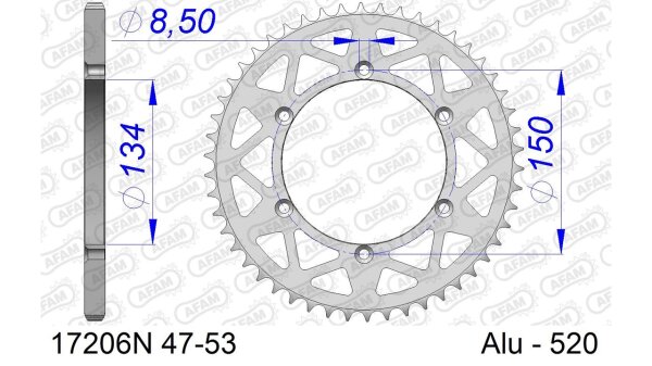 DC AFAM Alu-Kettenrad 520 - 47Z (Silber) 17206N-47 | ID 134 LK 150 6-Loch