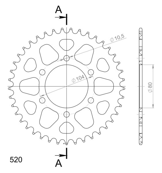 Supersprox Alu-Kettenrad 520 - 41Z (gold) RAL-478:41-GLD|ID 80,0 LK 104,0 6-Loch