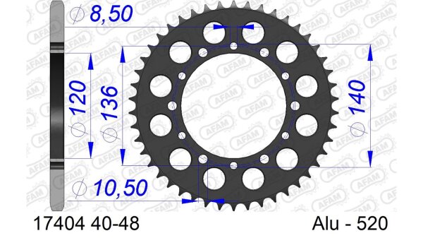 DC AFAM Alu-Kettenrad 520 - 42Z (Gun Metal) 17404-42 | ID 120 LK 140 6-Loch